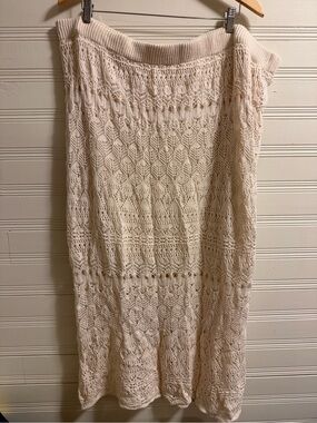 And Now This Cream Open Knit Lace Midi Skirt Lined Women’s 3X Boho Cottagecore